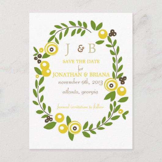 Yellow Fall Floral Save the Date Postkarten (Vorderseite)