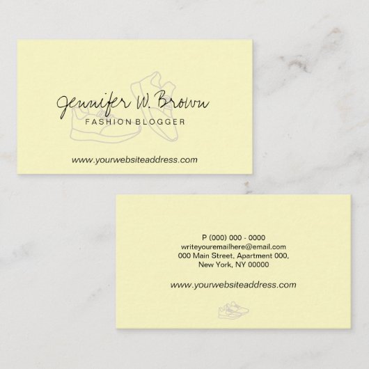 Yellow Fashion Blog Shoes Sport Wear Sneaker Shop Visitenkarte (Vorne/Hinten)