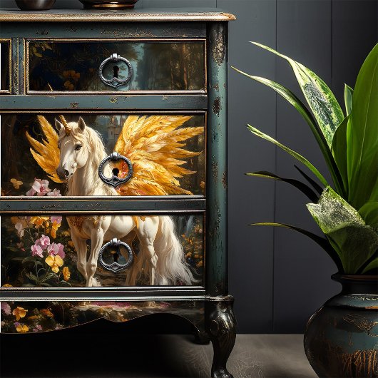 Yellow Feathered Fairy Horse Decoupage Crafting Seidenpapier