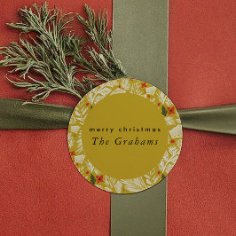 Yellow Festive Botanic Holiday Runder Aufkleber