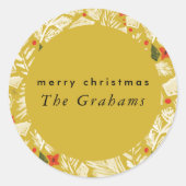 Yellow Festive Botanic Holiday Runder Aufkleber (Vorderseite)