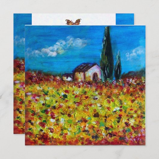 YELLOW FIELD , rot-grün violett weiß Einladung (Vorne/Hinten)