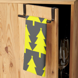 Yellow Fier Christmas Trees Pattern Geschirrtuch