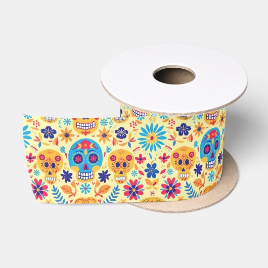 Yellow Fiesta Calaveras Satinband (Spule)