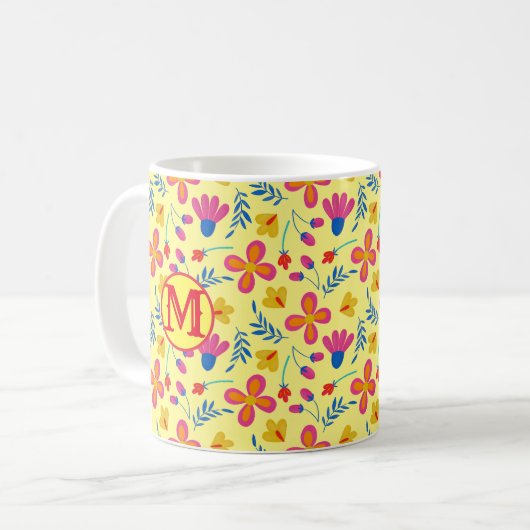 Yellow Fiesta Floral Maßgeschneiderte Anfänge Kaffeetasse (Vorderseite Links)