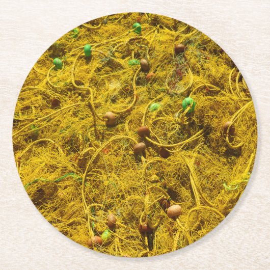 Yellow Fishing Nets and Floats Nautic Runder Pappuntersetzer (Vorderseite)