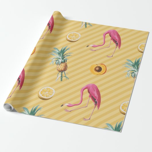 Yellow Flamingo Mango Lemon Muster Geschenkpapier (Ungerollt)