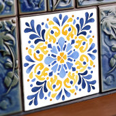 Yellow Fleur-de-Lis Azulejo Print Fliese