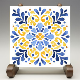 Yellow Fleur-de-Lis Azulejo Print Fliese