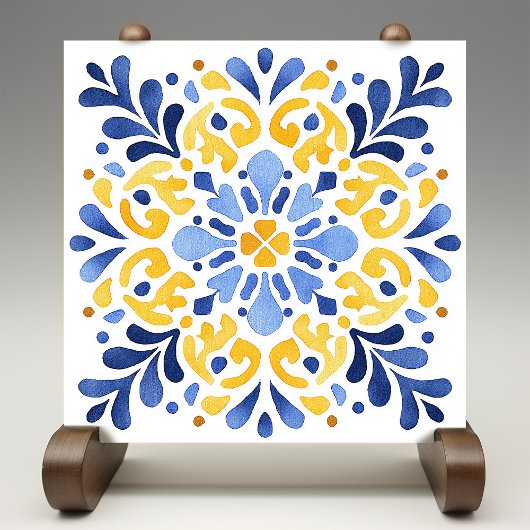Yellow Fleur-de-Lis Azulejo Print Fliese
