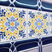 Yellow Fleur-de-Lis Azulejo Print Fliese