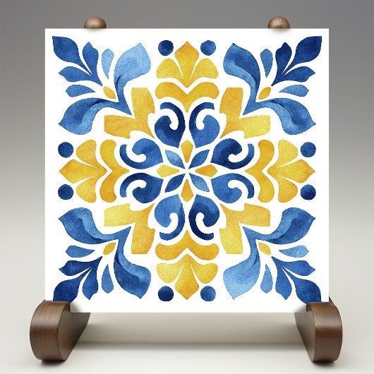Yellow Fleur-de-Lis Azulejo Print Fliese