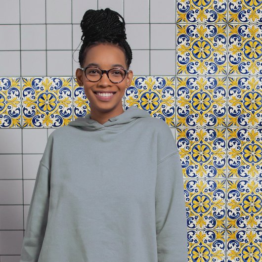 Yellow Fleur-de-Lis Azulejo Print Fliese