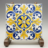 Yellow Fleur-de-Lis Azulejo Print Fliese