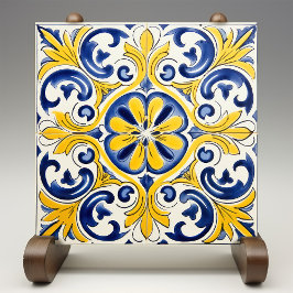 Yellow Fleur-de-Lis Azulejo Print Fliese