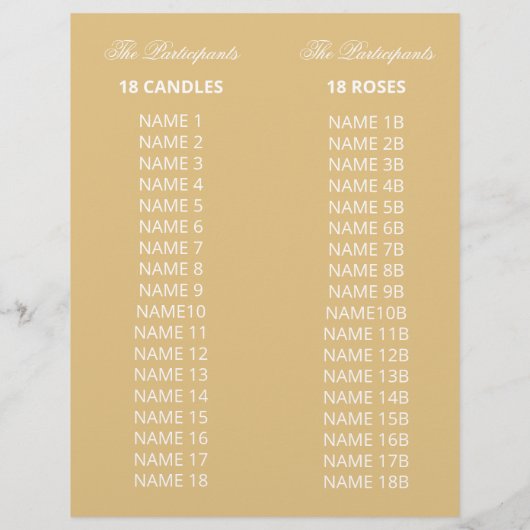 Yellow Floral 18 Candle and Rose Zeremonie Program (Rückseite)