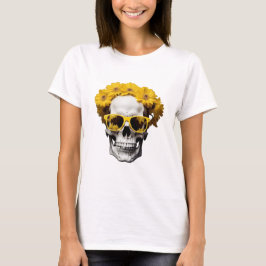 Yellow Floral 3D Skull mit trendiger Sonnenbrille T-Shirt