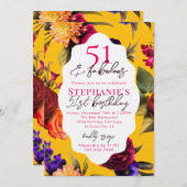 Yellow Floral 51 & Fabulous 51st Birthday Party Einladung (Vorne/Hinten)