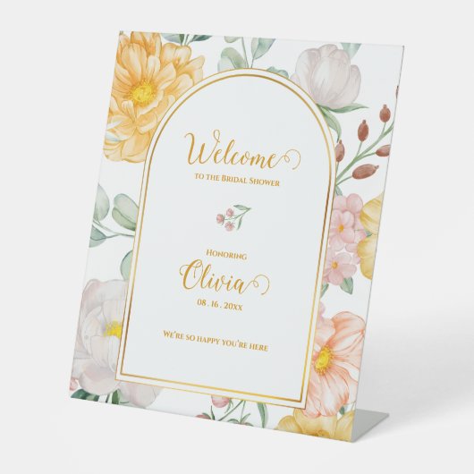 Yellow Floral Arch Design Bridal Shower Welcome Sockelschild (Vorderseite)