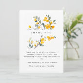 Yellow Floral Bereavement Funeral Thank You Dankeskarte (Stehend Vorderseite)