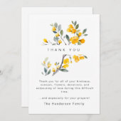 Yellow Floral Bereavement Funeral Thank You Dankeskarte (Vorne/Hinten)