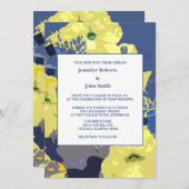 Yellow Floral Blätter Dusty Blue Künstlerisch Wedd Einladung (Vorne/Hinten)