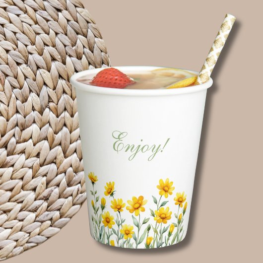 Yellow Floral Boho Chic Wildblume Brautparty Pappbecher