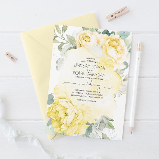 Yellow Floral Boho Greenery Elegante Wedding Einladung