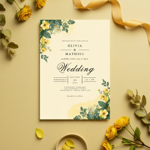 Yellow Floral Botanical Romance Wedding Einladung