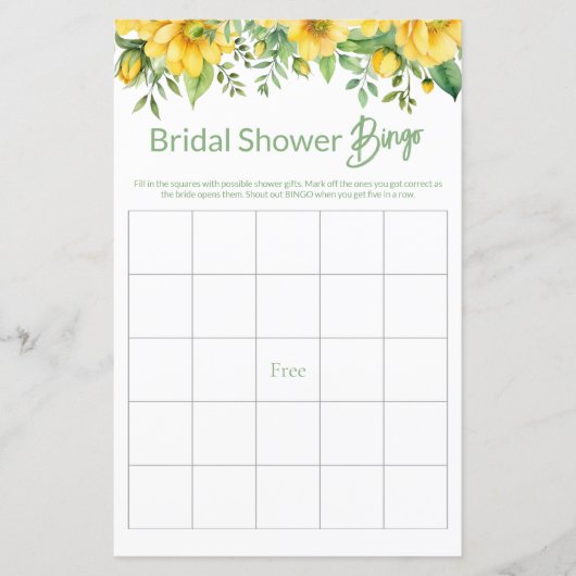 Yellow Floral Brautparty Game BINGO (Vorderseite)