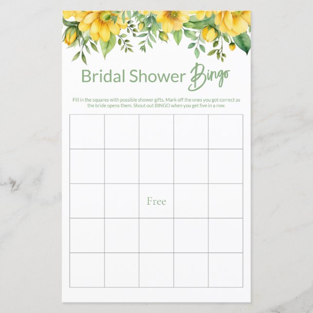 Yellow Floral Brautparty Game BINGO (Vorderseite)