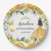 Yellow Floral Butterfells Prinzessin Quinceanera 