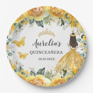 Yellow Floral Butterfells Prinzessin Quinceanera Pappteller
