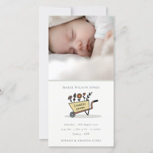 Yellow Floral Cart Foto Baby Birth Ankündigung