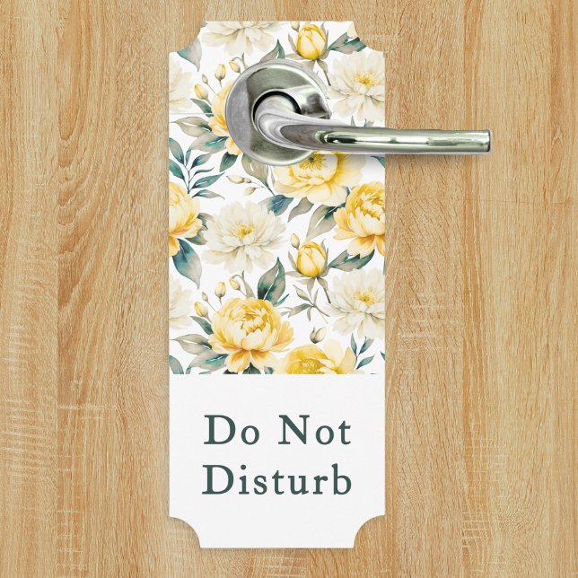 Yellow Floral Do Not Disturb Please Knock Türanhänger (An elegant Do Not Disturb/Please Knock reversible door hanger with yellow and white floral design)