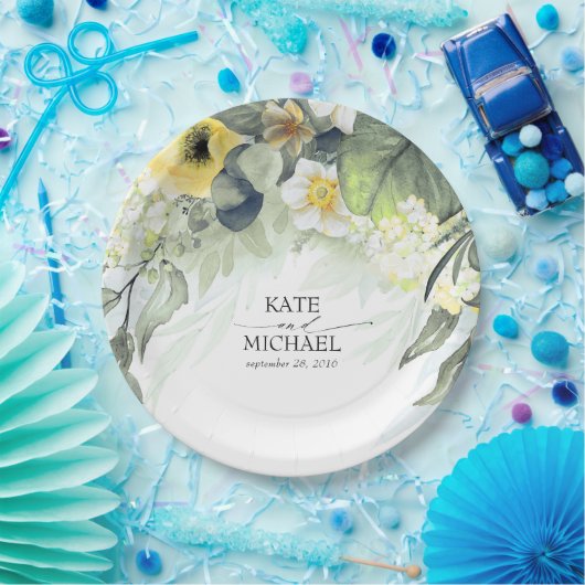 Yellow Floral Dreamy Garden Wedding Pappteller (Party)