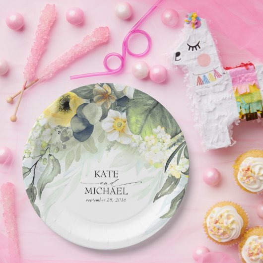 Yellow Floral Dreamy Garden Wedding Pappteller (Party)