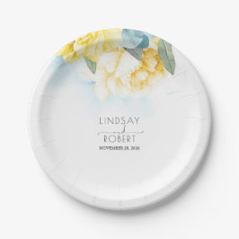 Yellow Floral Dusty Blue Wasserfarben Hochzeit Pappteller