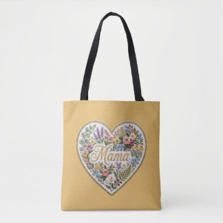 Yellow Floral Faux Embroidery Heart Mama Tasche