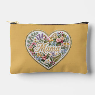 Yellow Floral Faux Embroidery Heart Mama Zubehörtasche