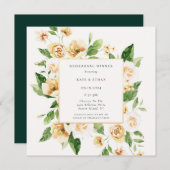 Yellow Floral Frame Emerald Probe Dinner Invit Einladung (Vorne/Hinten)