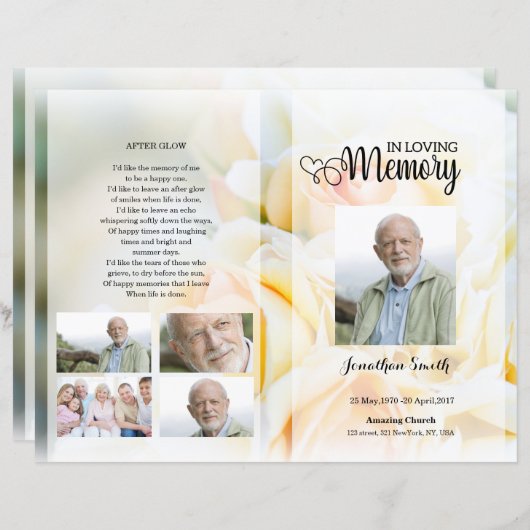 yellow floral Funeral Program template (Vorne/Hinten)
