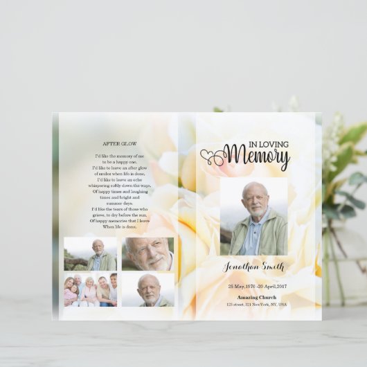 yellow floral Funeral Program template (Stehend Vorderseite)