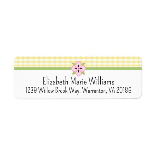 Yellow Floral Gingham Rücksendeadresse (Vorne)