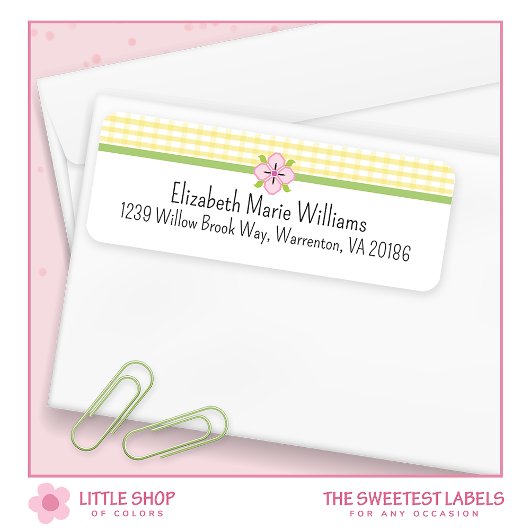 Yellow Floral Gingham Rücksendeadresse