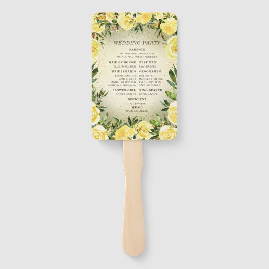 Yellow Floral Gold Glitzer Wedding Program Fächer (Rückseite)