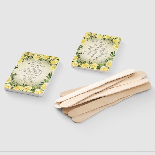 Yellow Floral Gold Glitzer Wedding Program Fächer (Non-assembled)