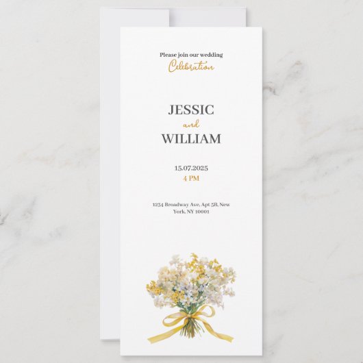 Yellow floral golden chic wedding invitation einladung (Vorderseite)