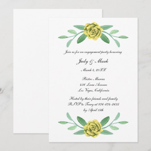 Yellow Floral Greenerity Foliage Engagement Party Einladung (Vorne/Hinten)