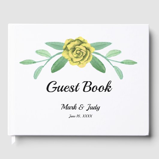 Yellow Floral Greenerity Foliage Wedding Gästebuch (Vorderseite)